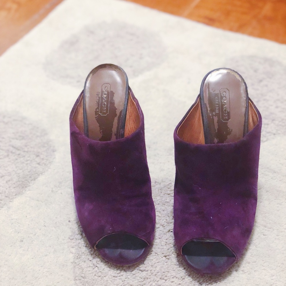 Coach suede purple mules